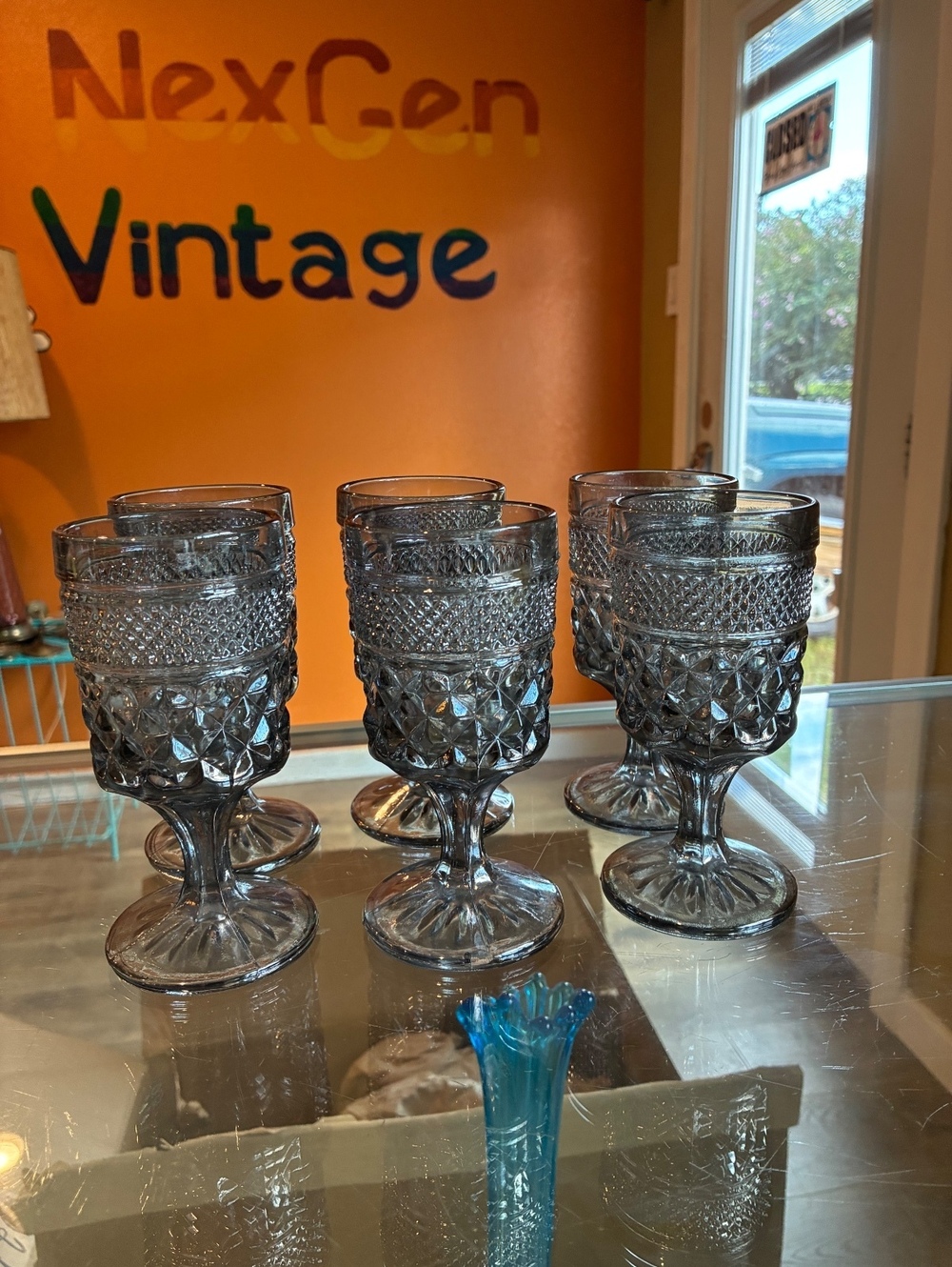 Vintage Anchor Hocking Wexford Pewter Mist (Smoke Gray) Goblets Set of 6 MCM
